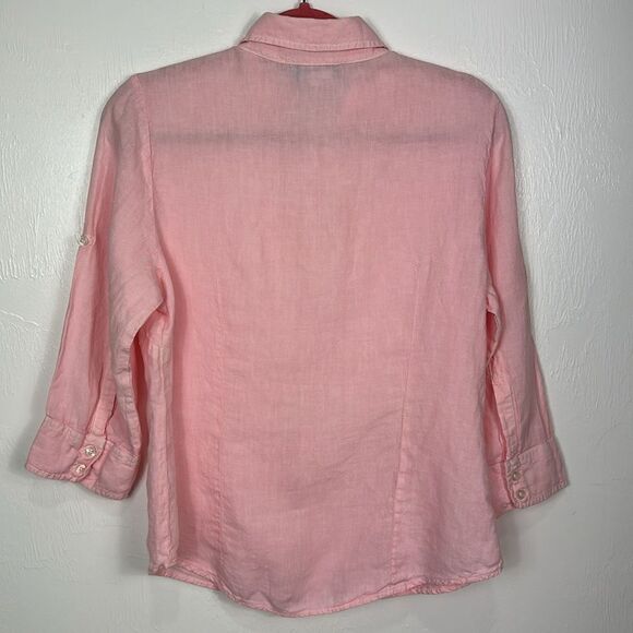 Fresh Produce Linen Pink Roll Tab Sleeve Button Down Shirt Size M - Picture 4 of 10